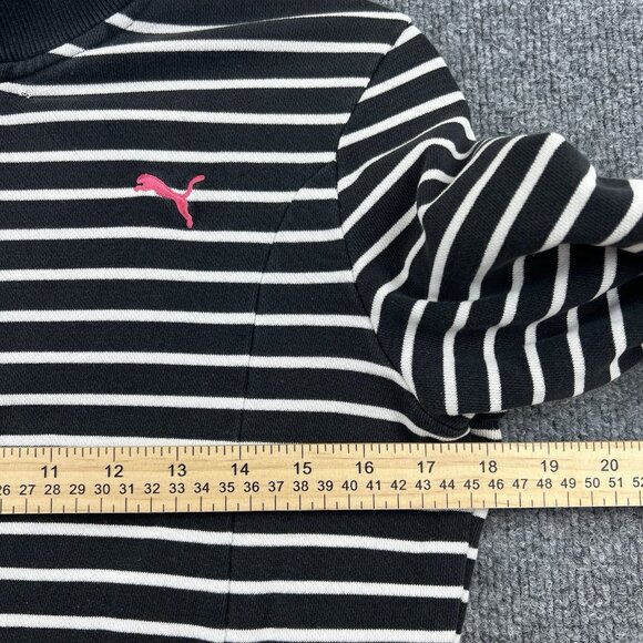 PUMA Black White Striped Zip Up Track Jacket Pink Logo Womens Size L - Picture 4 of 9